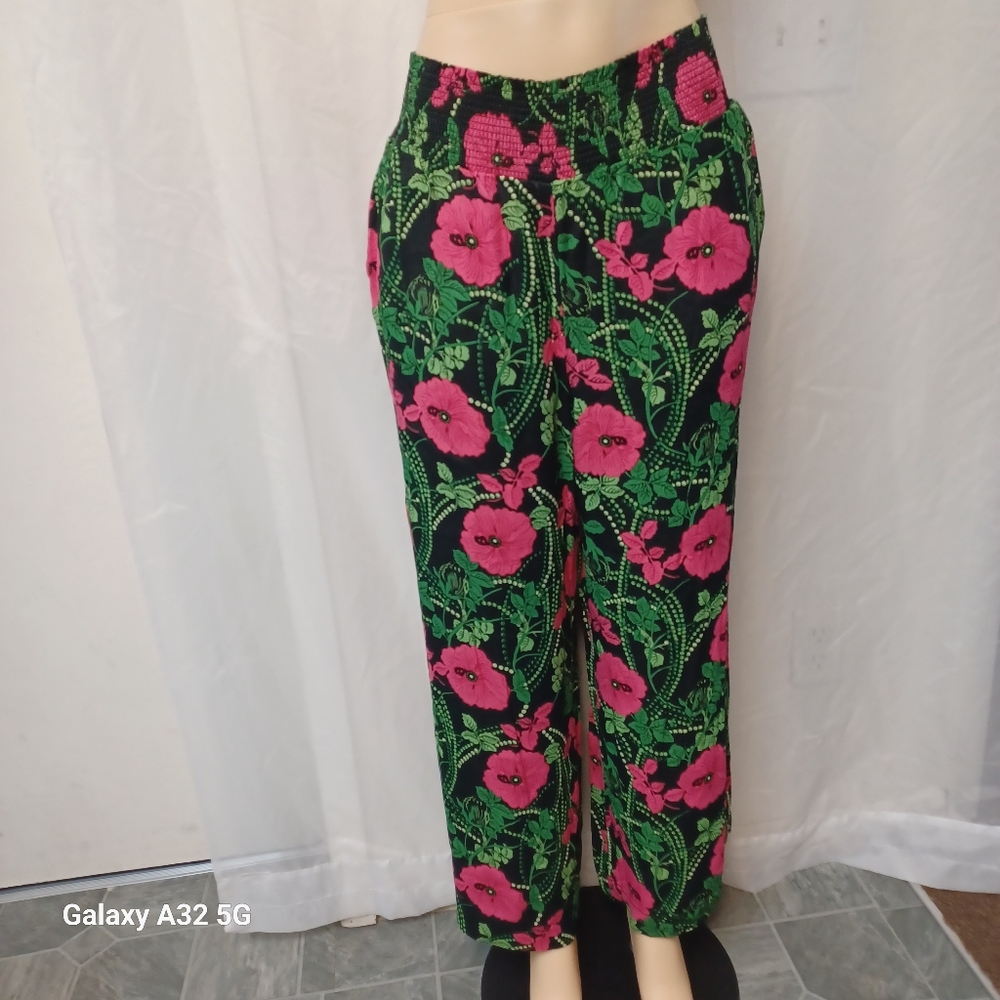 Anthropologie Black and Pink Floral Pants